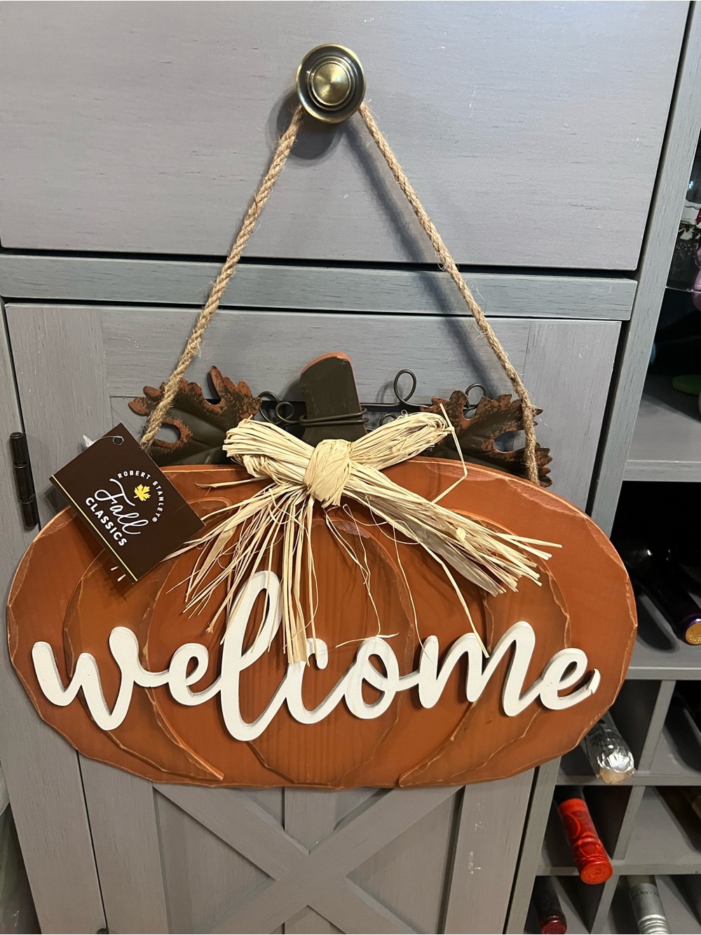 Welcome Pumpkin Hanging Sign - Orange Fall Wall Decor 12” X 16” NWT